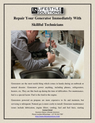 Repair Your Generator Immediately With Skillful Technicians