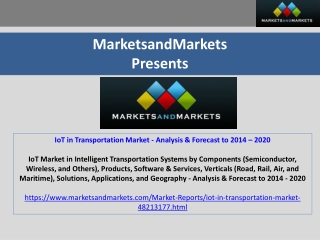 IoT in Transportation Market - Analysis & Forecast to 2014 - 2020
