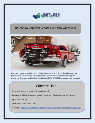 Best Snow Removal Services in North Vancouver