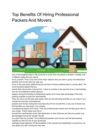 Top Benefits Of Hiring Professional Packers And Movers