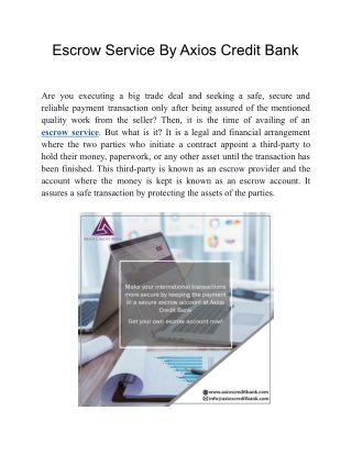 Escrow Service By Axios Credit Bank