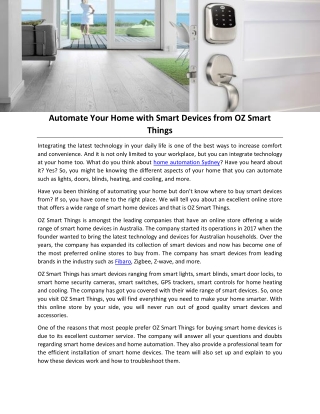 Automate Your Home with Smart Devices from OZ Smart Things