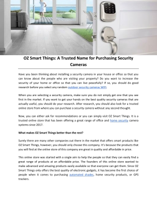 OZ Smart Things: A Trusted Name for Purchasing Security Cameras