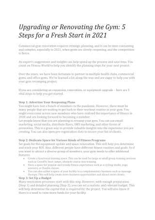 Upgrading or Renovating the Gym: 5 Steps for a Fresh Start in 2021