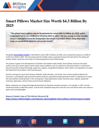 Smart Pillows Market Size Worth $4.3 Billion By 2025