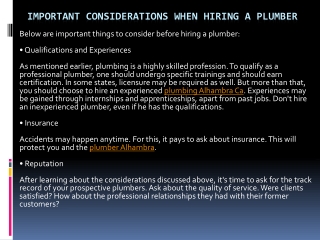 Important Considerations When Hiring a Plumber