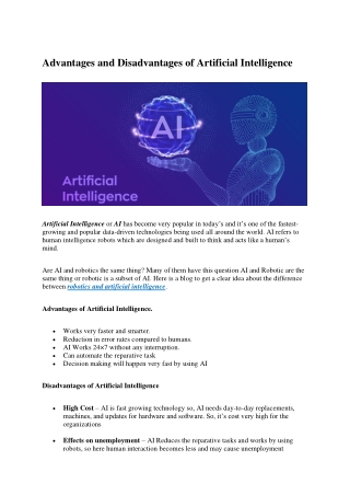 Advantages and Disadvantages of Artificial Intelligence