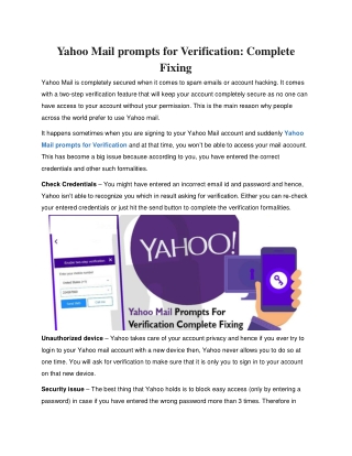 Yahoo Mail prompts for Verification: Complete Fixing