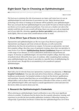 Eight Quick Tips in Choosing an Ophthalmologist
