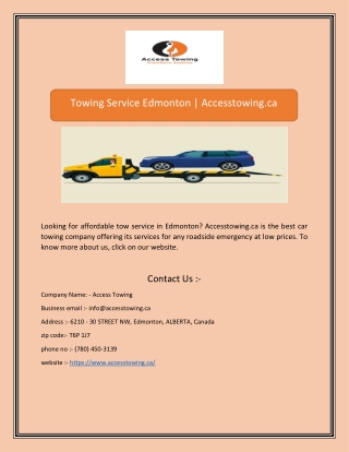 Towing Service Edmonton | Accesstowing.ca