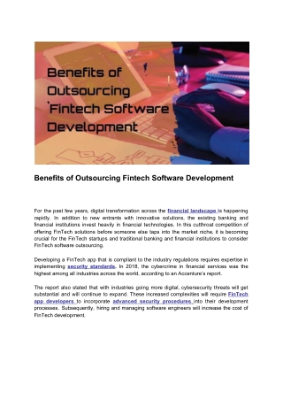 Benefits of Outsourcing Fintech Software Development