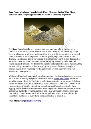 Rare Earth Metals are Largely Made Up of Elements Rather Than Simply Minerals, their Recycling Back into the Earth is Vi