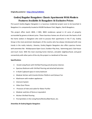 Godrej Bagalur Bangalore: Classic Apartments With Modern Features Available At Bangalore At Exclusive Prices!!