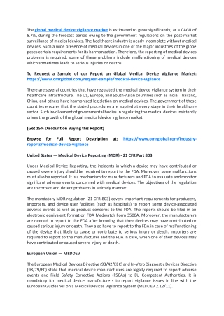Global Medical Device Vigilance Market  Size, Segmentation, Share, Forecast, Analysis, Industry Report to 2019-2025