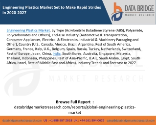 Engineering Plastics Market Set to Make Rapid Strides in 2020-2027