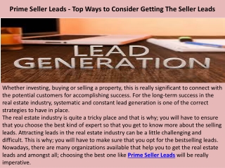 Prime Seller Leads - Top Ways to Consider Getting The Seller Leads