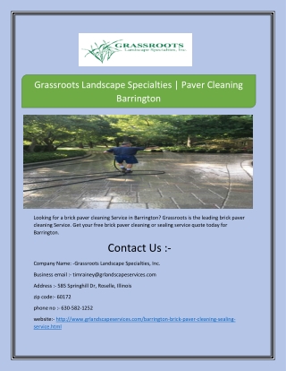 Grassroots Landscape Specialties | Paver Cleaning Barrington