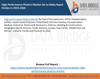 High Performance Plastics Market Set to Make Rapid Strides in 2019-2026