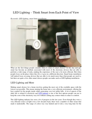 LED Lighting – Think Smart from Each Point of View