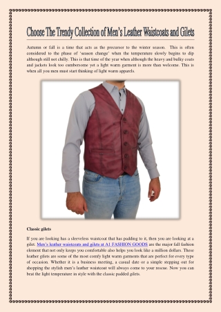 Choose The Trendy Collection of Men’s Leather Waistcoats and Gilets