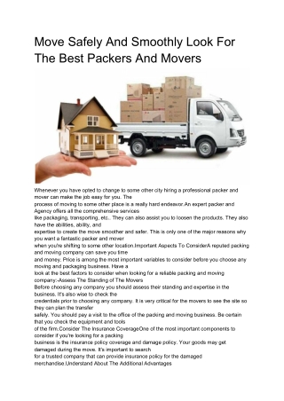 Move Safely And Smoothly Look For The Best Packers And Movers