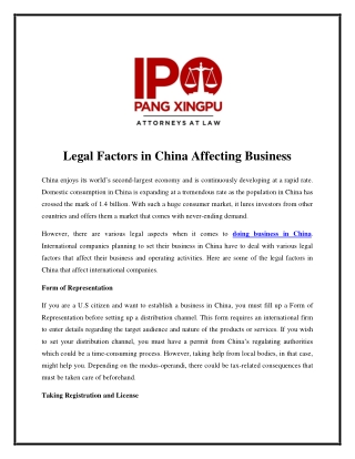 Legal Factors in China Affecting Business