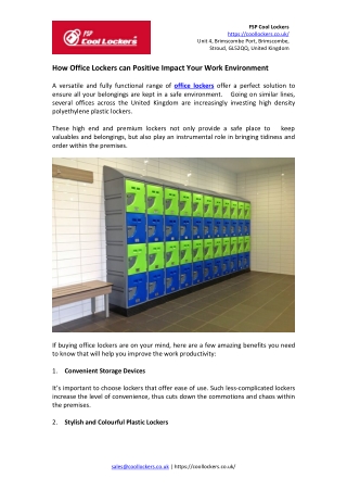 How Office Lockers can Positive Impact Your Work Environment