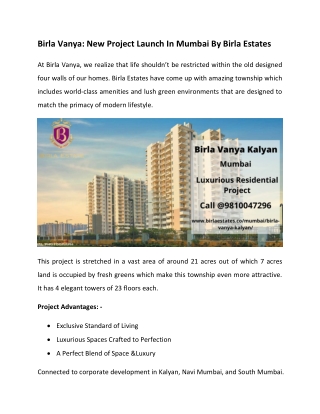 Birla Vanya Kalyan - A New Launch Project In Mumbai