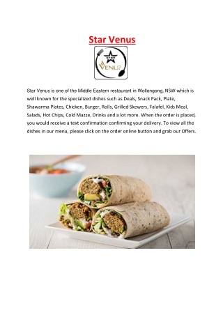 Star Venus Middle Eastern|5% Off – Wollongong Takeaway, NSW