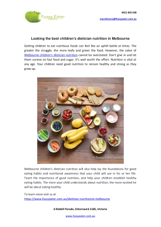 Looking the best children's dietician nutrition in Melbourne?