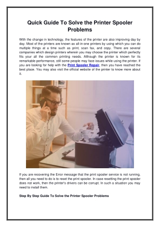 Quick Guide To Solve the Printer Spooler Problems