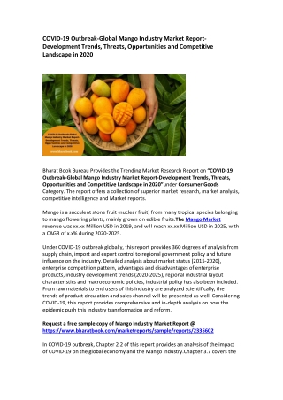 COVID-19 Outbreak-Global Mango Industry Market Report-Development Trends, Threats, Opportunities and Competitive Landsca