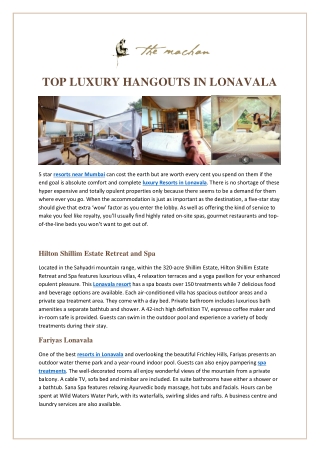 A Luxury Hangouts in Lonavala | The Machan Resorts Lonavala