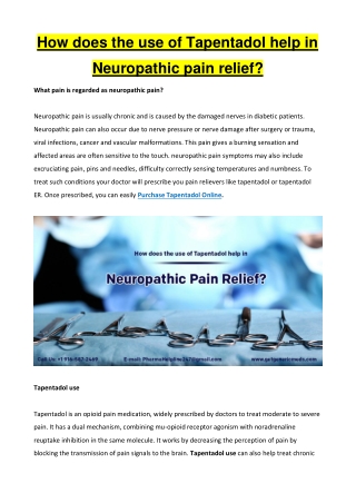 How does the use of Tapentadol help in Neuropathic pain relief?