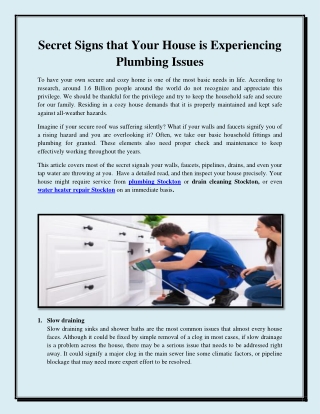Secret Signs that Your House is Experiencing Plumbing Issues