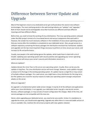 Difference between Server Update and Upgrade