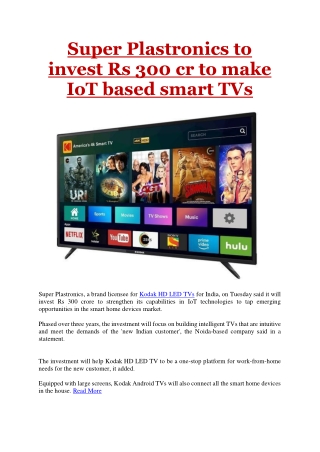 Super Plastronics to invest Rs 300 cr to make IoT based smart TVs