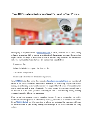 Type Of Fire Alarm System You Need To Install in Your Premise