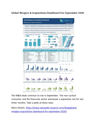 Global Mergers & Acquisitions Dashboard For September 2020