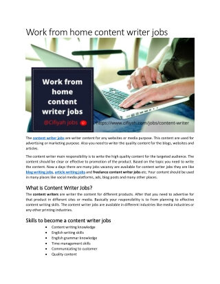 Work from home content writer jobs