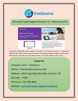 Microsoft Teams Support Houston TX  | Onesource.tech