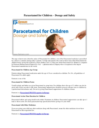 Paracetamol for Children – Dosage and Safety