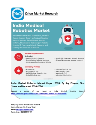 India Medical Robotics Market Share 2020: Trends, Key Players, Industry Analysis, Report to 2026