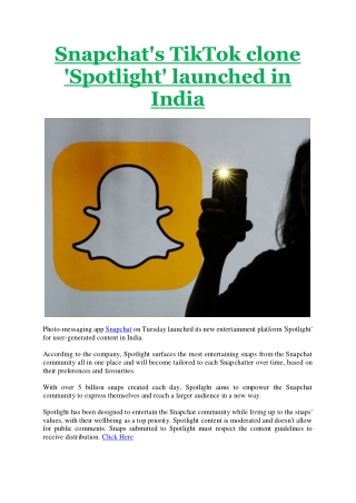 Snapchat's TikTok clone 'Spotlight' launched in India