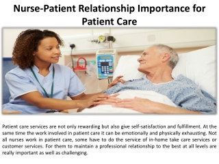 Value of Nurse-Patient Relationships in Patient Care