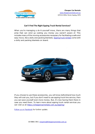 Can’t find the right epping truck rental services?