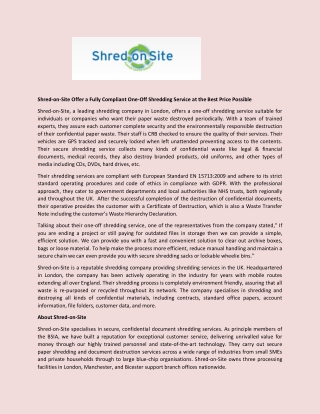 Shred-on-Site Offer a Fully Compliant One-Off Shredding Service at the Best Price Possible