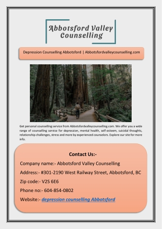 Depression Counselling Abbotsford | Abbotsfordvalleycounselling.com