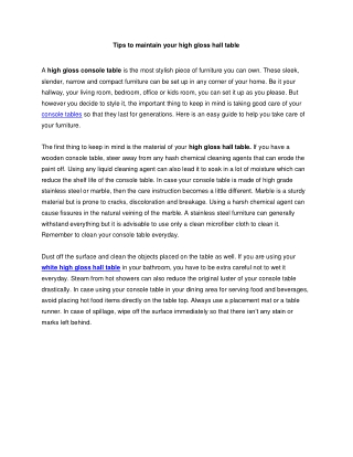 Tips to maintain your high gloss hall table