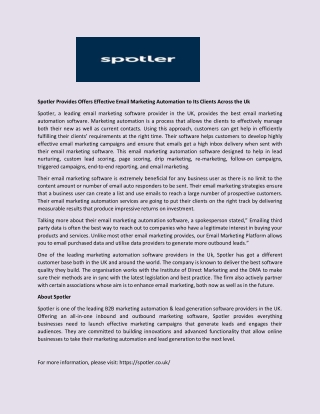 Spotler Provides Offers Effective Email Marketing Automation to Its Clients Across the Uk